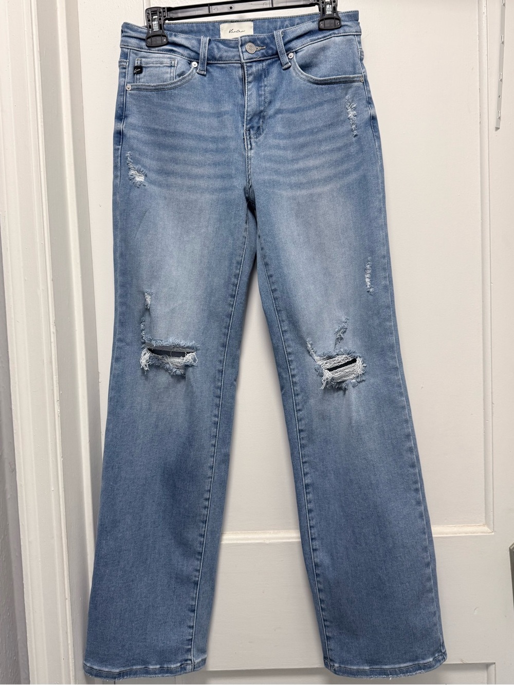 KanCan Light Blue Distressed Straight-Leg Jeans
